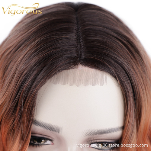 Vigorous Body Wave Ombre Black Brown Cheap Price Natural Lace Front For Black Women Short Bob Synthetic Hair Wigs